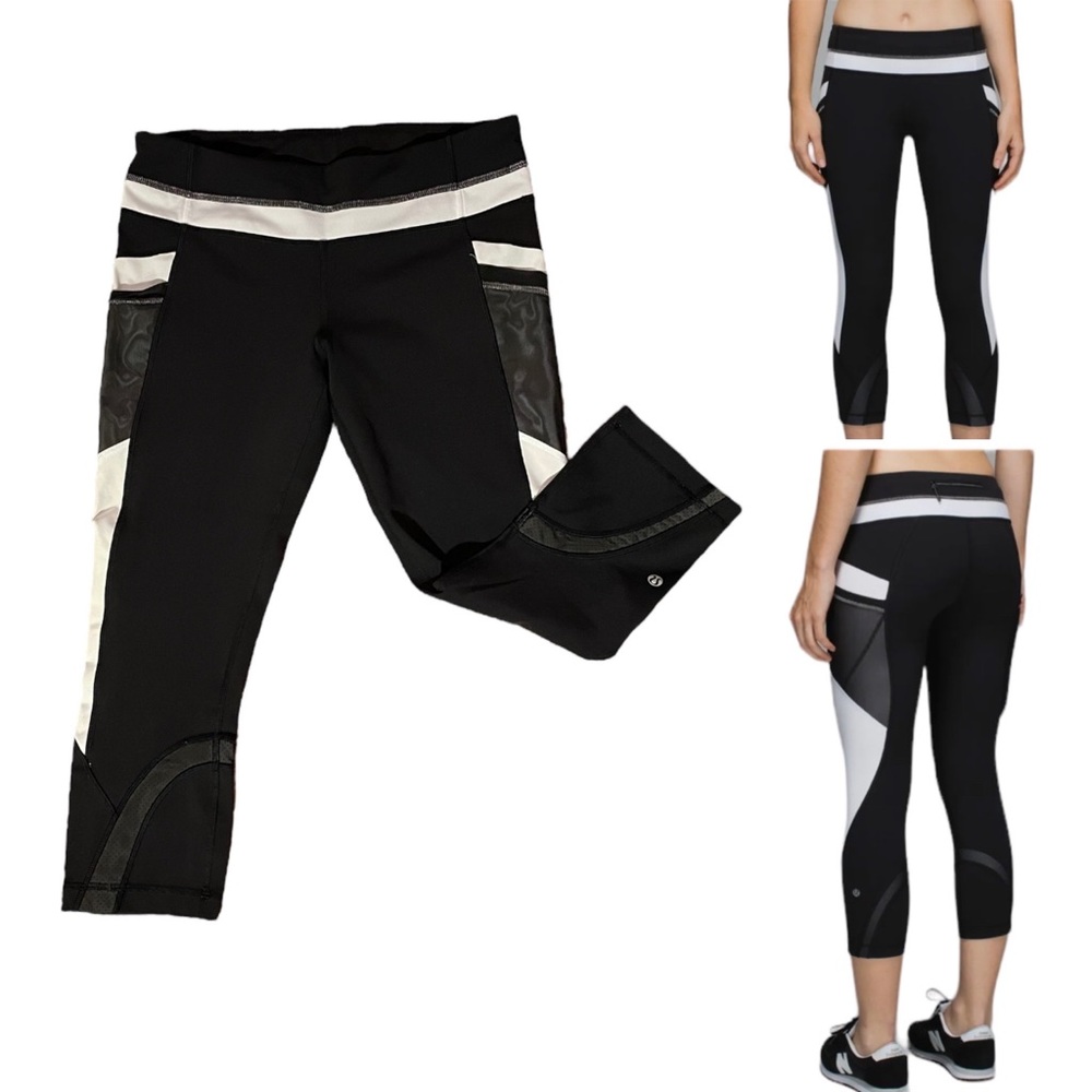 Lululemon Run Inspire Crop II All Luxtreme In Black/White Workout Run Leggings 8